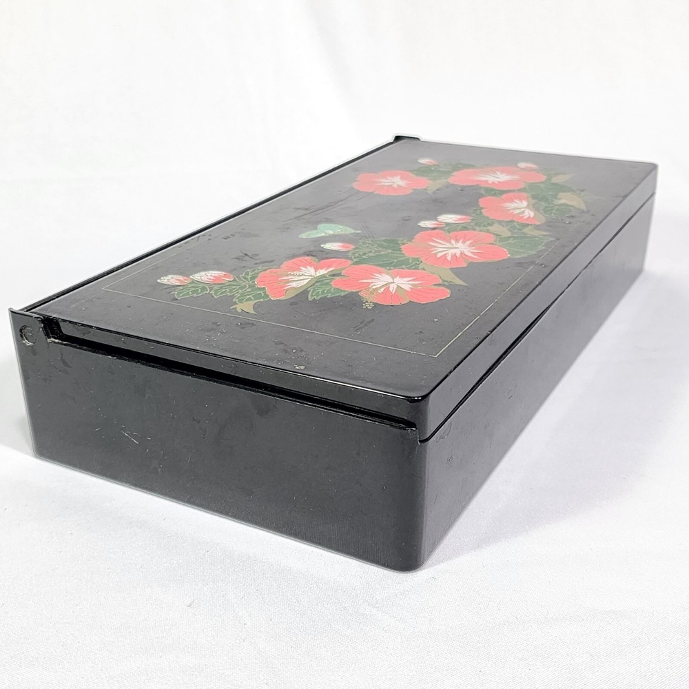 Vintage Hong Kong Travel Mirror Cosmetic Organizer‎ Jewelry Box Hibiscus Hawaii - Picture 3 of 12